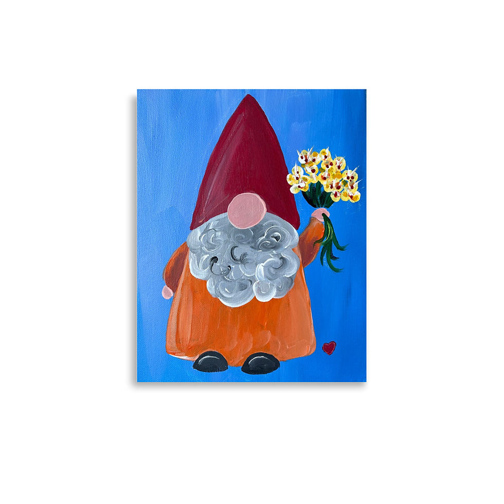 Thumbnail: Gnome Giving Flowers Print shown in a medium size