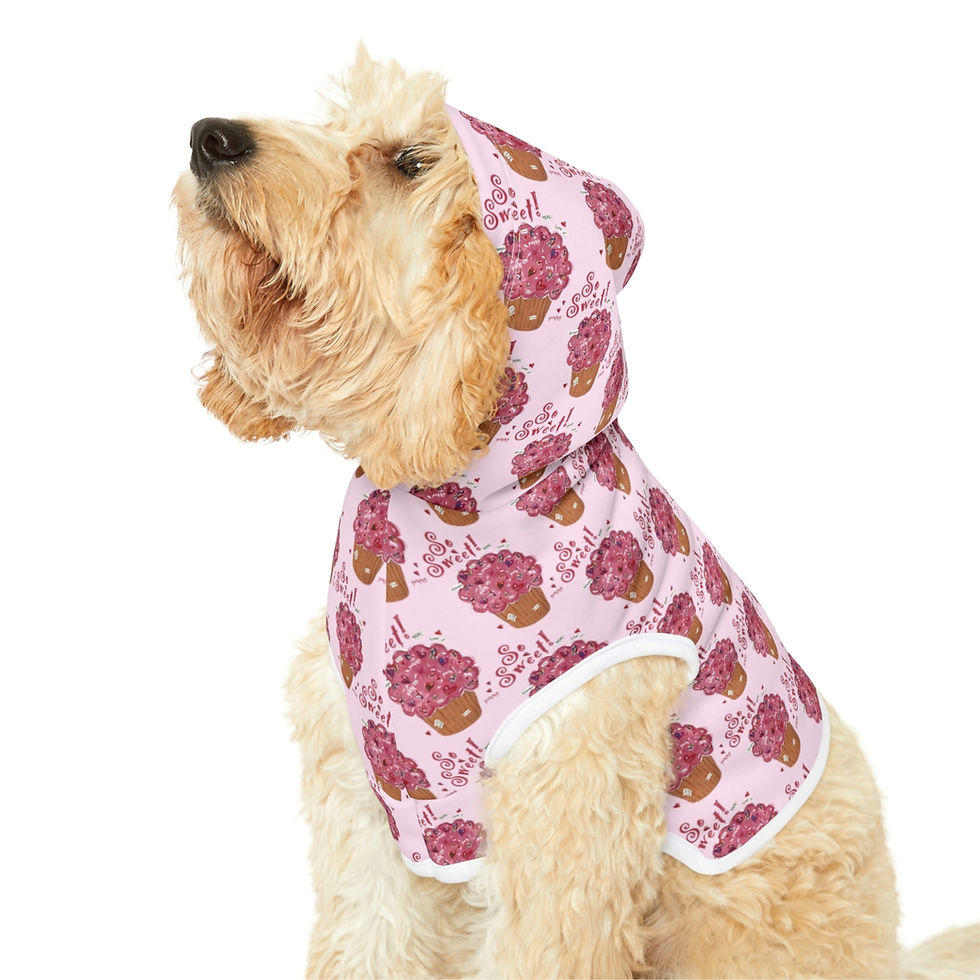 Thumbnail: So Sweet Cupcake Pet Hoodie shown on a Golden Retriever dog with the hood up