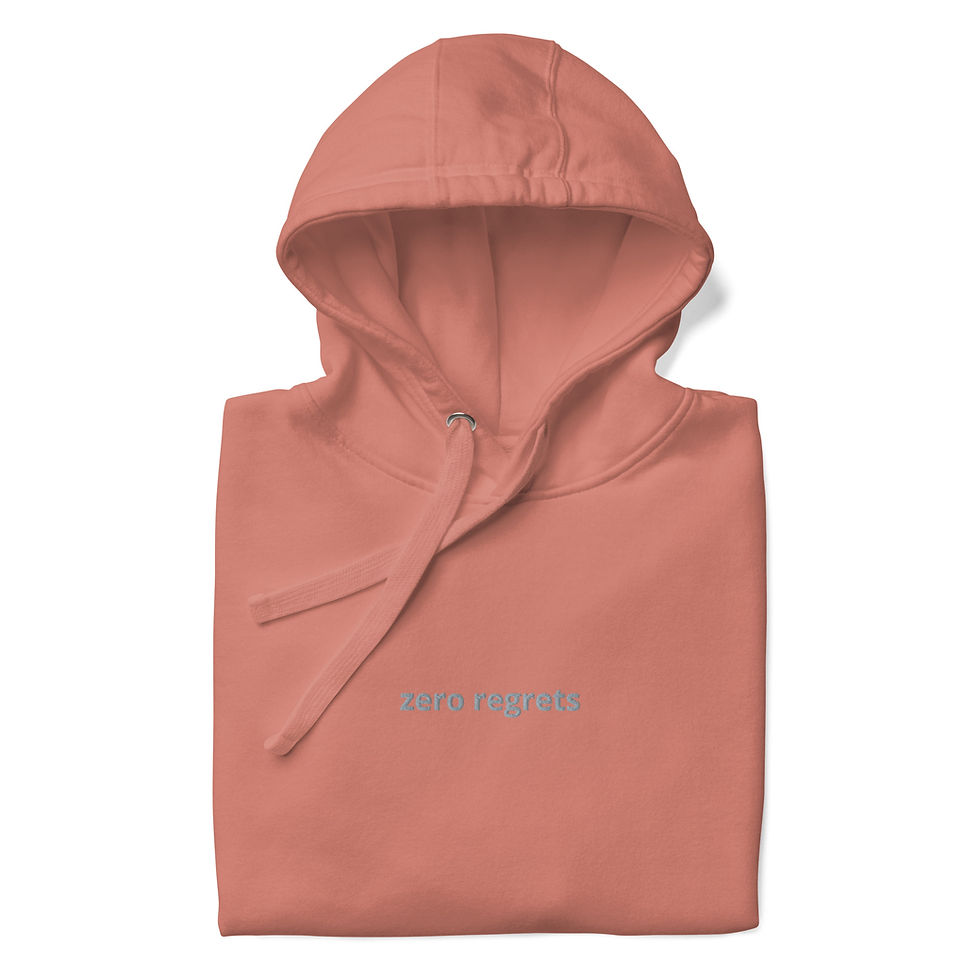 Thumbnail: Zero Regrets Hoodie front view shown folded in sienna