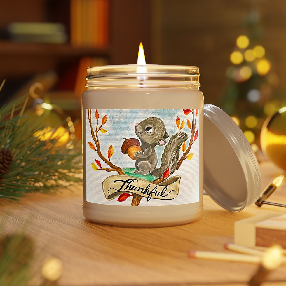 Thankful Thanksgiving Squirrel Candle in a holiday setting