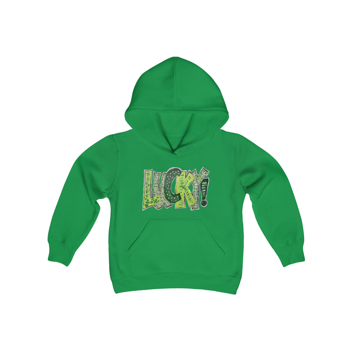 lucky childrens hoodie front in kelly green