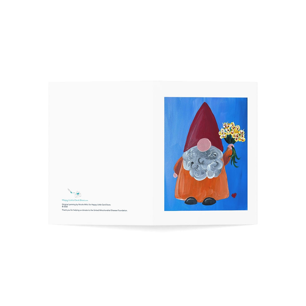 Thumbnail: Gnome Giving Flowers Card shown laid flat