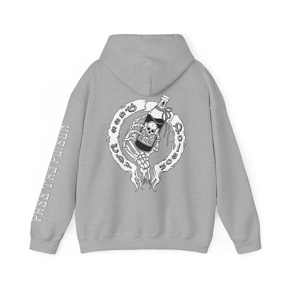 Thumbnail: Pass Thy Poison Original Poison Bottle Hoodie back view in light gray