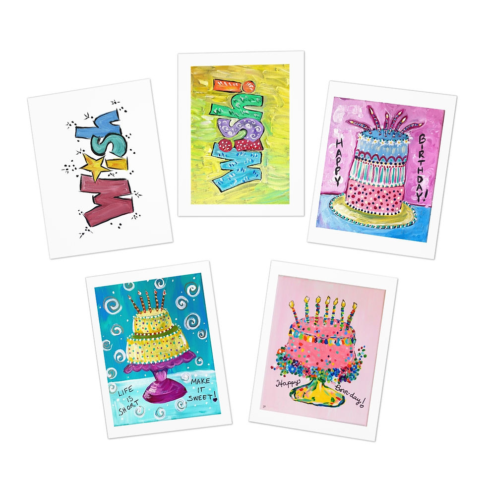 Birthday Wishes Greeting Cards front views of five cards