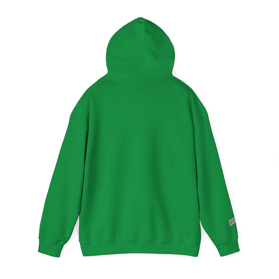 Thumbnail: Festive AF Holiday Hoodie back view shown in Christmas Green with hood up
