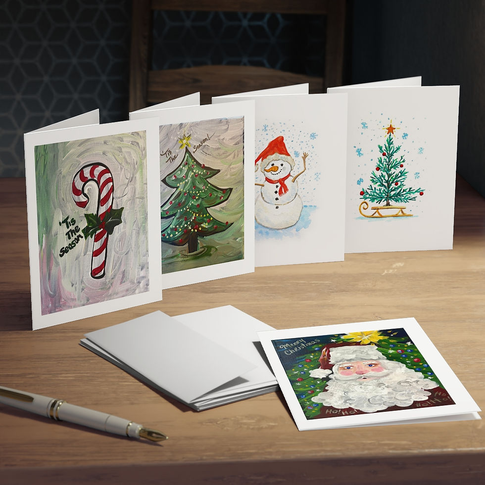 Santa & Candy Cane Holiday Christmas Cards front views of all of the cards on a table