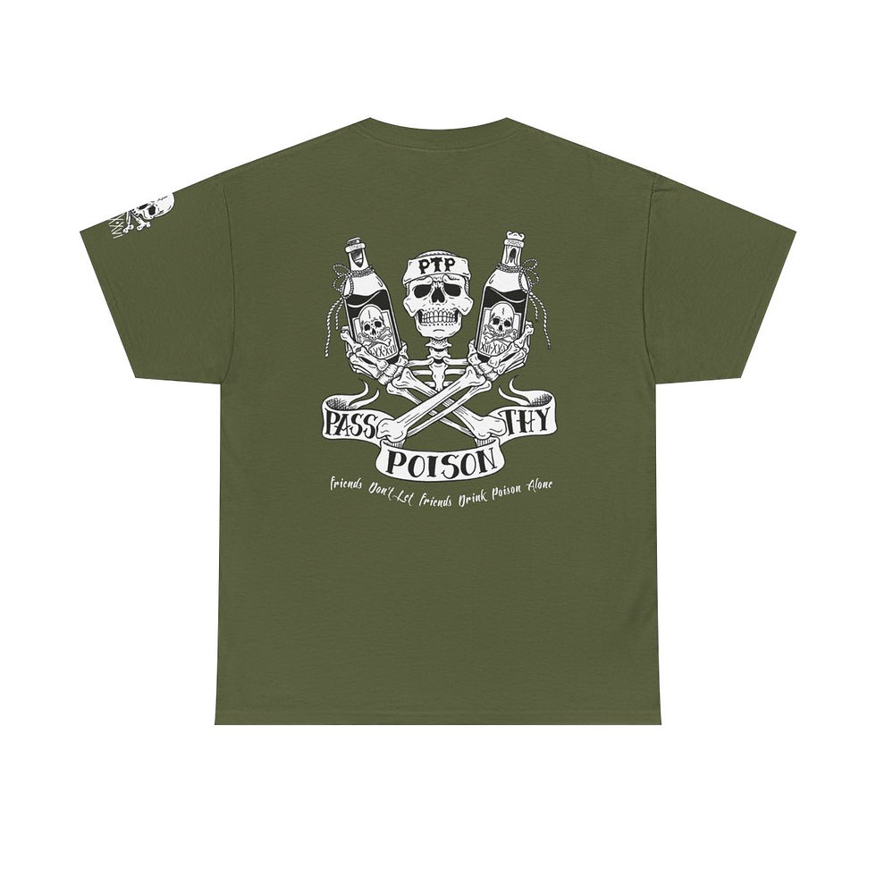 Thumbnail: Pass Thy Poison You Are Not Alone T-Shirt back view in military green