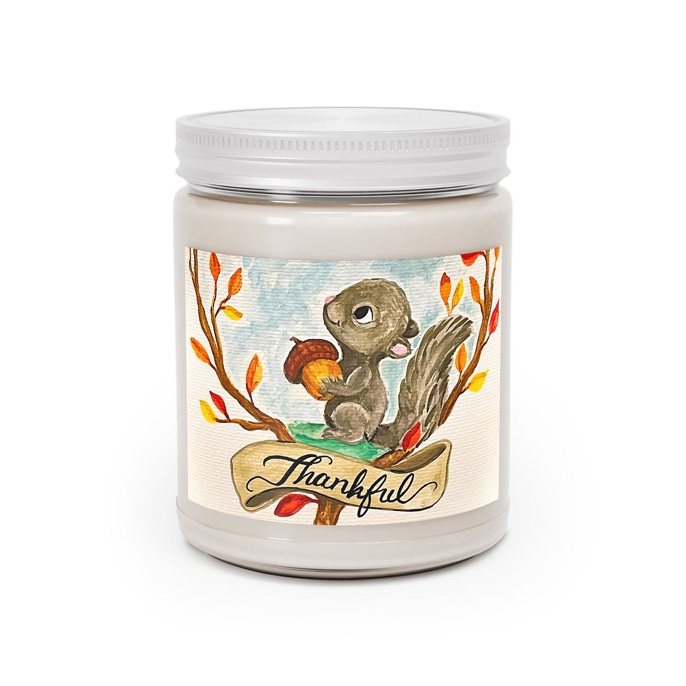 Thankful Thanksgiving Squirrel Candle front view