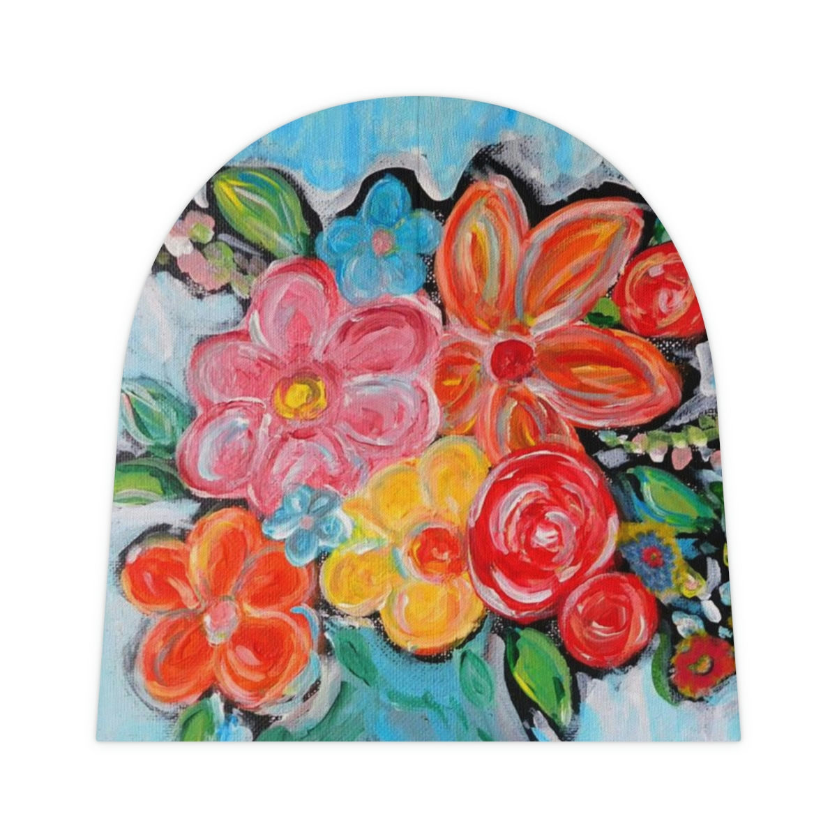 Tourquoise Flowers Baby Beanie Hat, Flowered Infant Hat, Baby Gift