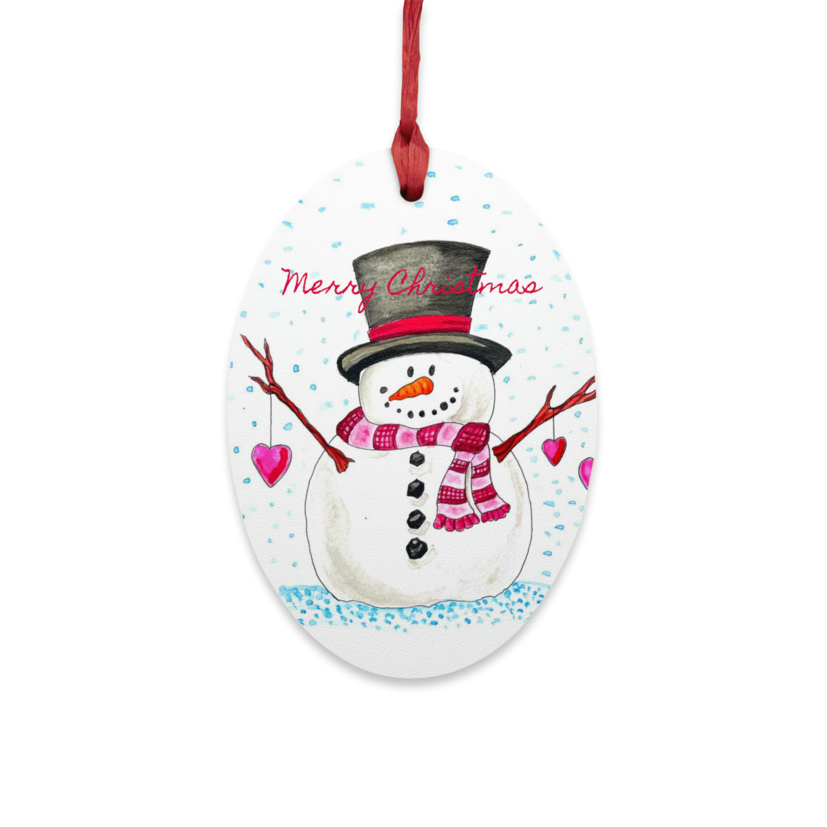 Snowman with Hearts Christmas Ornament
