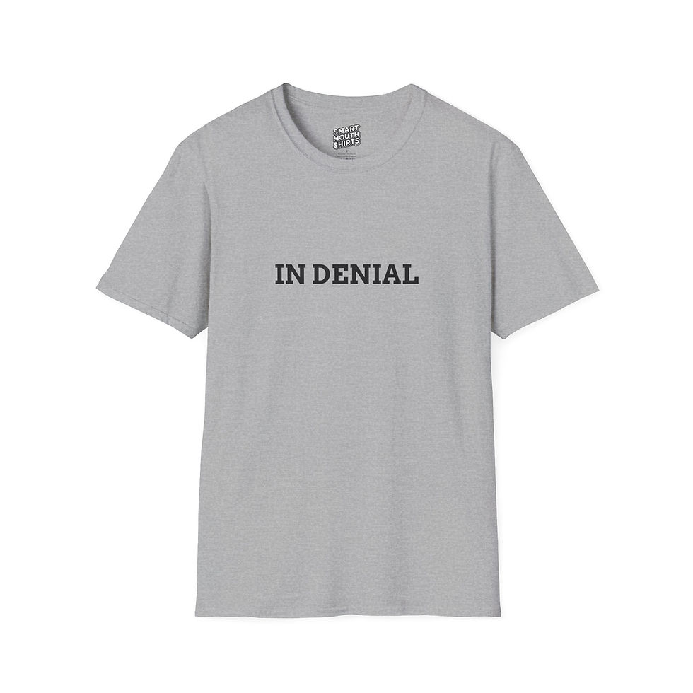 Thumbnail: In Denial T-Shirt front view shown in light gray
