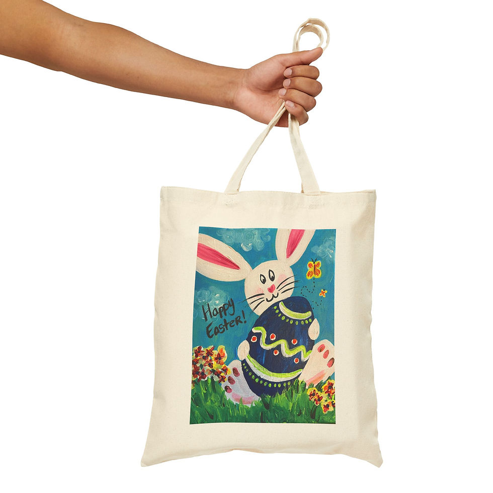 Thumbnail: Easter Surprises Tote Bag front of bag being held in a hand