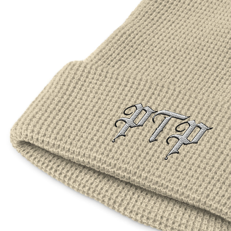 Thumbnail: PTP Embroidered Waffle Beanie Hat in birch color