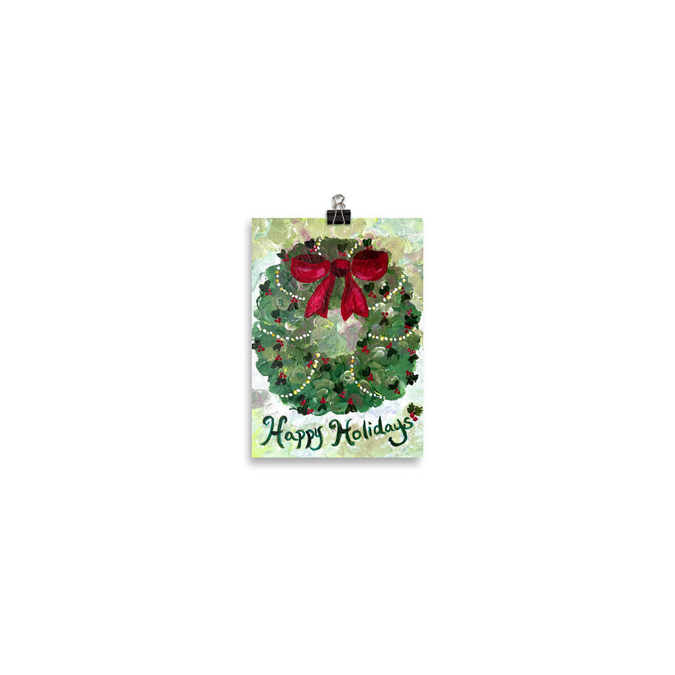 Thumbnail: Happy holidays wreath small size unframed print