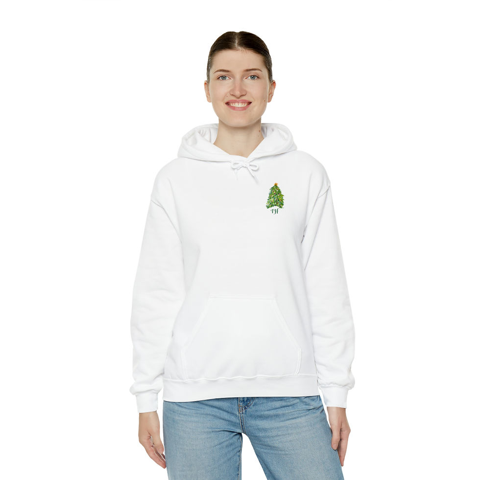 Thumbnail: woman in tree hugger holiday hoodie in white