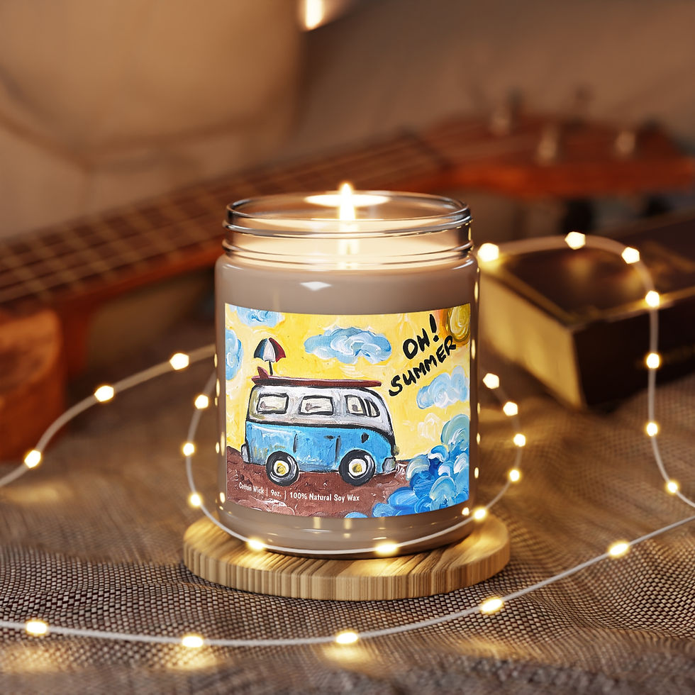 Thumbnail: Beach Bus, Oh Summer! Candle shown with twinkle lights