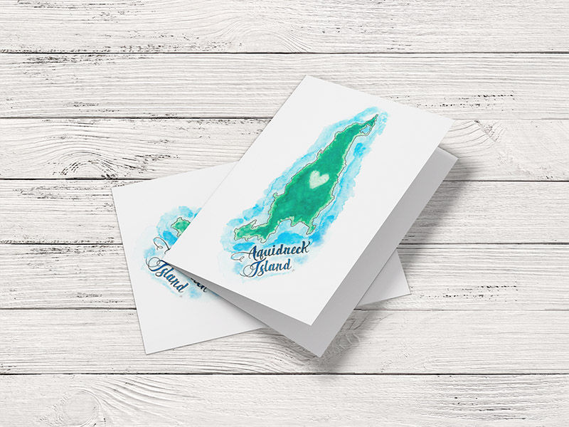 Thumbnail: Aquidneck Island Greeting Card view of a pile of cards on a beach boardwalk