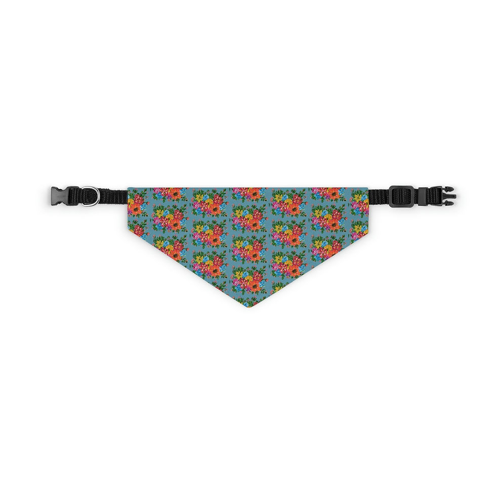 Thumbnail: New England Blue Floral Pet Bandana Collar shown in medium size
