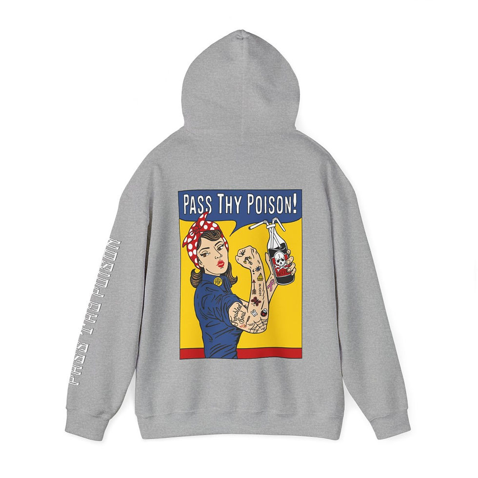 Thumbnail: PTP Tattooed Rosie the Riveter Color Hoodie back view shown in gray