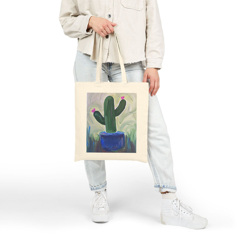 Thumbnail: Prickly Cactus Tote Bag being held up for size