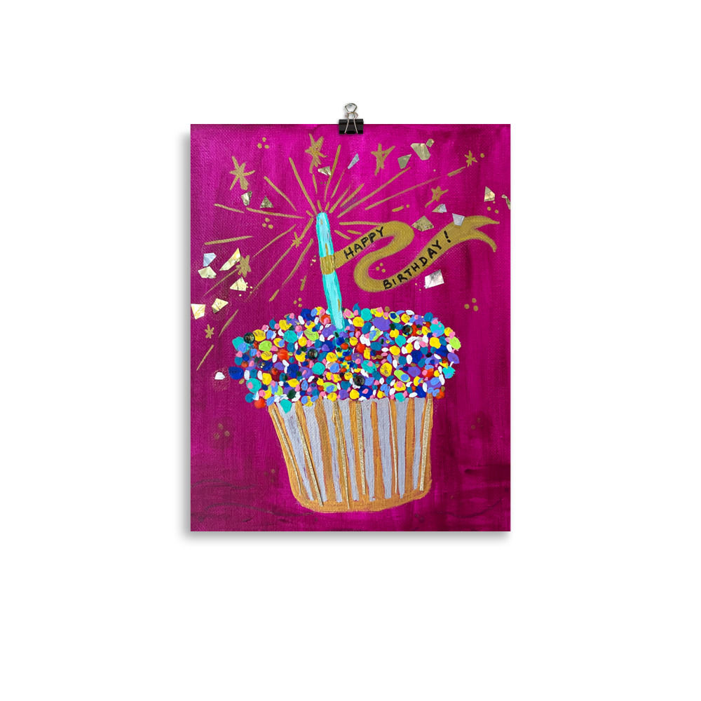 Happy Birthday Cupcake Print - Unframed