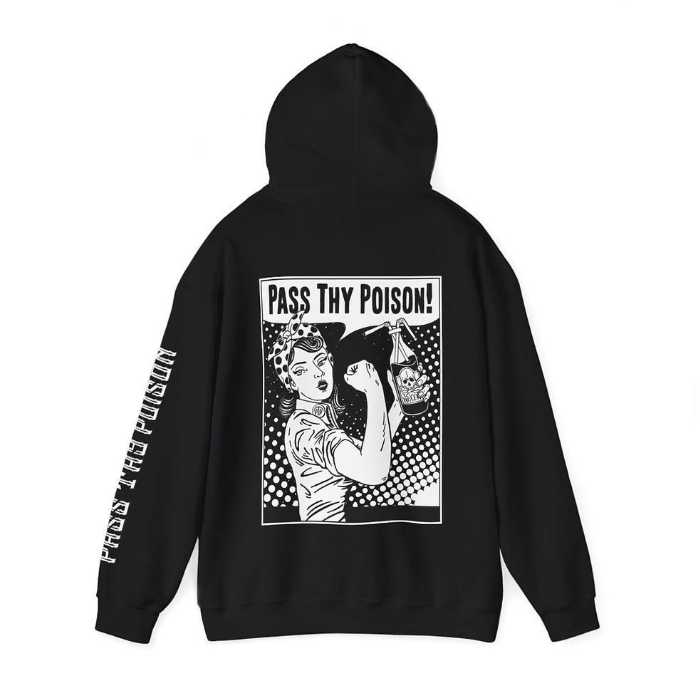 Thumbnail: PTP Plain Rosie the Riveter Hoodie back view shown in black
