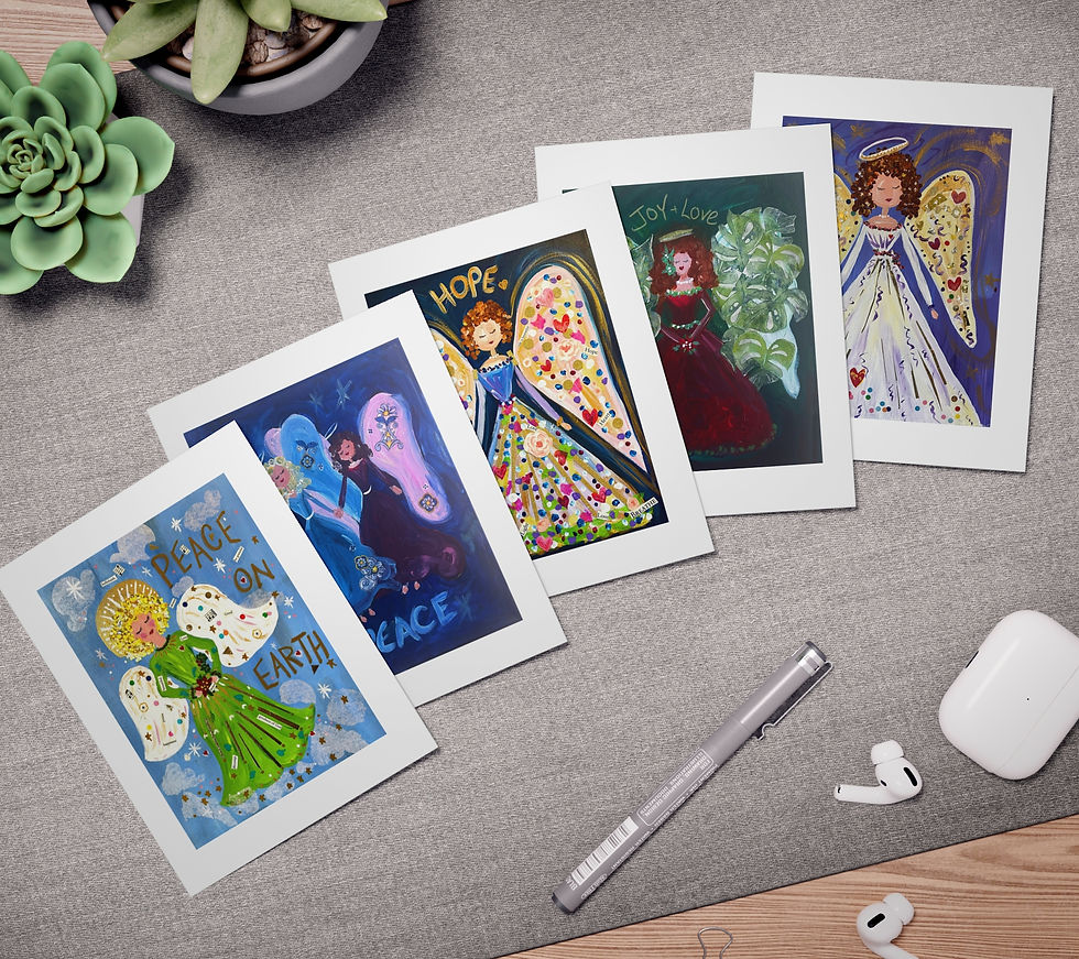 Thumbnail: Heavenly Angels Holiday Cards shown fanned out on a desk