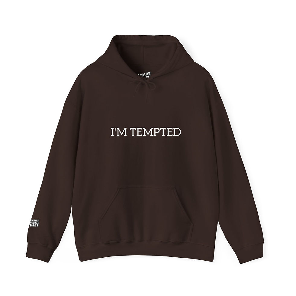 Thumbnail: I'm Tempted Hoodie front view shown in brown