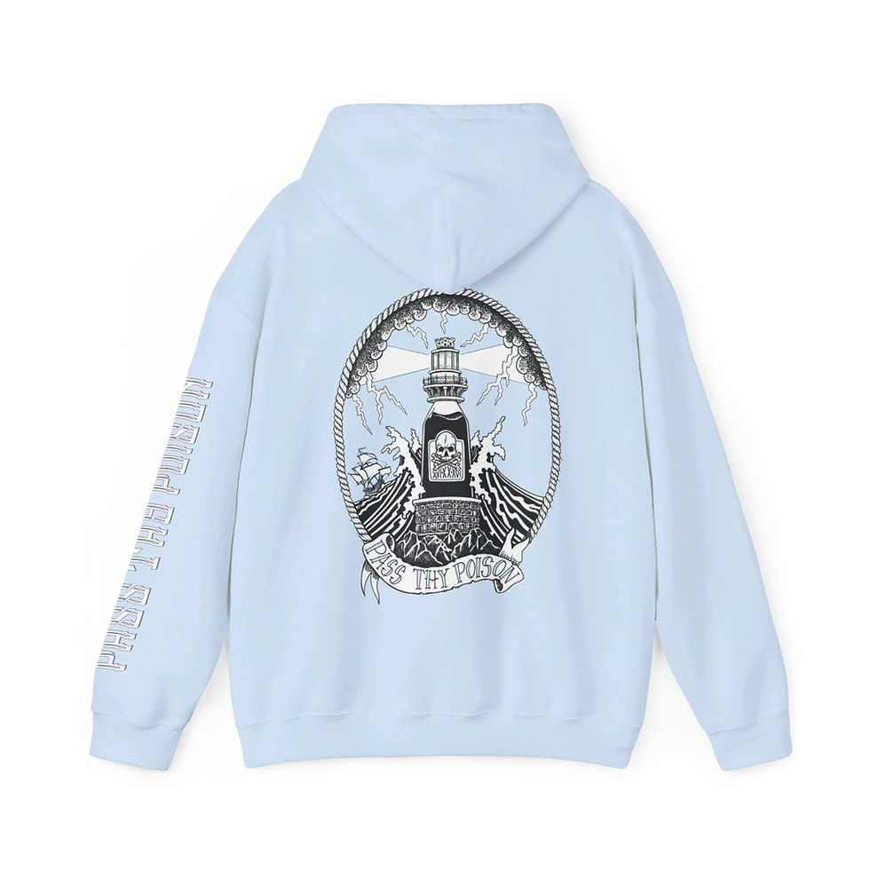 Thumbnail: ptp tattoo-inspired lighthouse hoodie back in light blue