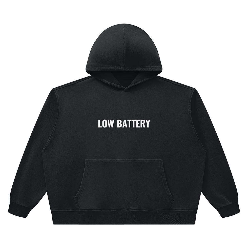Black Low Battery Vintage Wash Hoodie