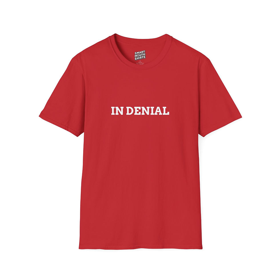 Thumbnail: In Denial T-Shirt front view shown in red