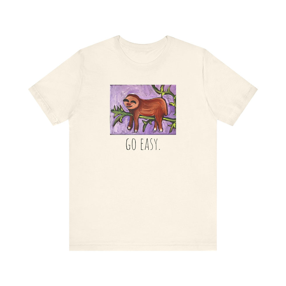 Sloth Go Easy T-shirt front view shown in cream