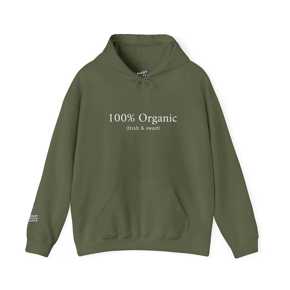 Thumbnail: 100% Organic Fresh & Sweet Hoodie front view shown in military green