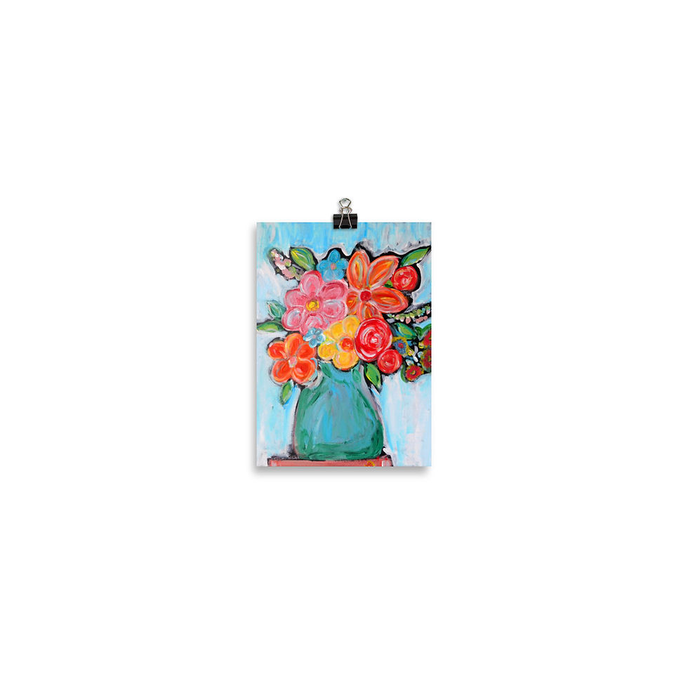 Thumbnail:  Turquoise Flowers Bouquet Print - Unframed
