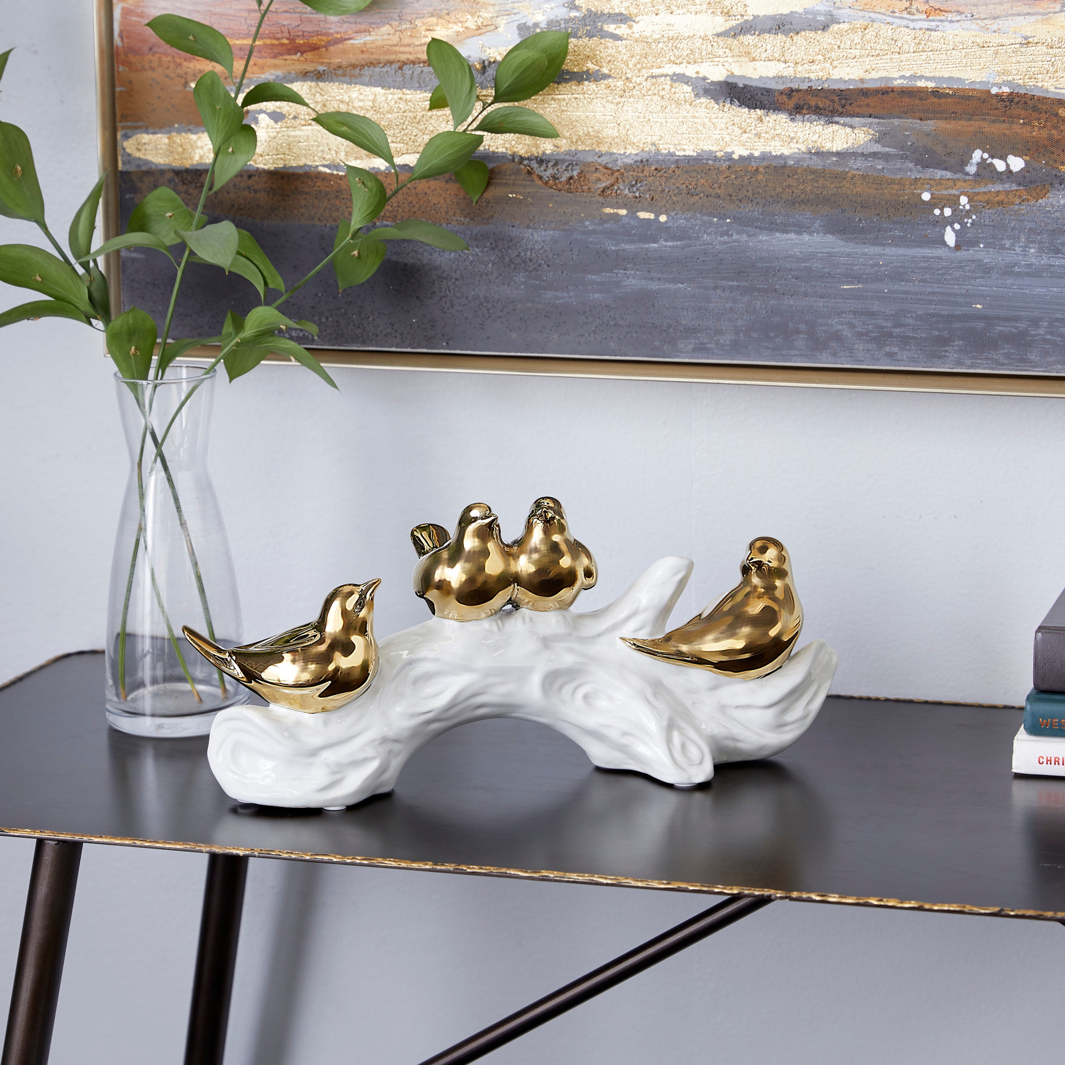 Gold Porcelain Ceramic Bird Decorative Sculpture