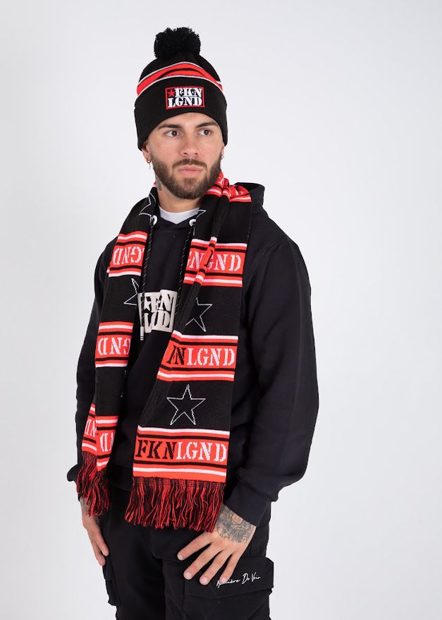 サムネイル： Bobble Beanie & Scarf - Black & Red Set