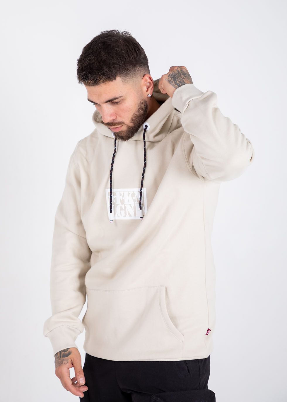 Miniature : HOODIE - CHEST LOGO - SAND & WHITE