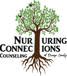 Nurturing Connections Counseling Logo of a tree with leaves and growing roots