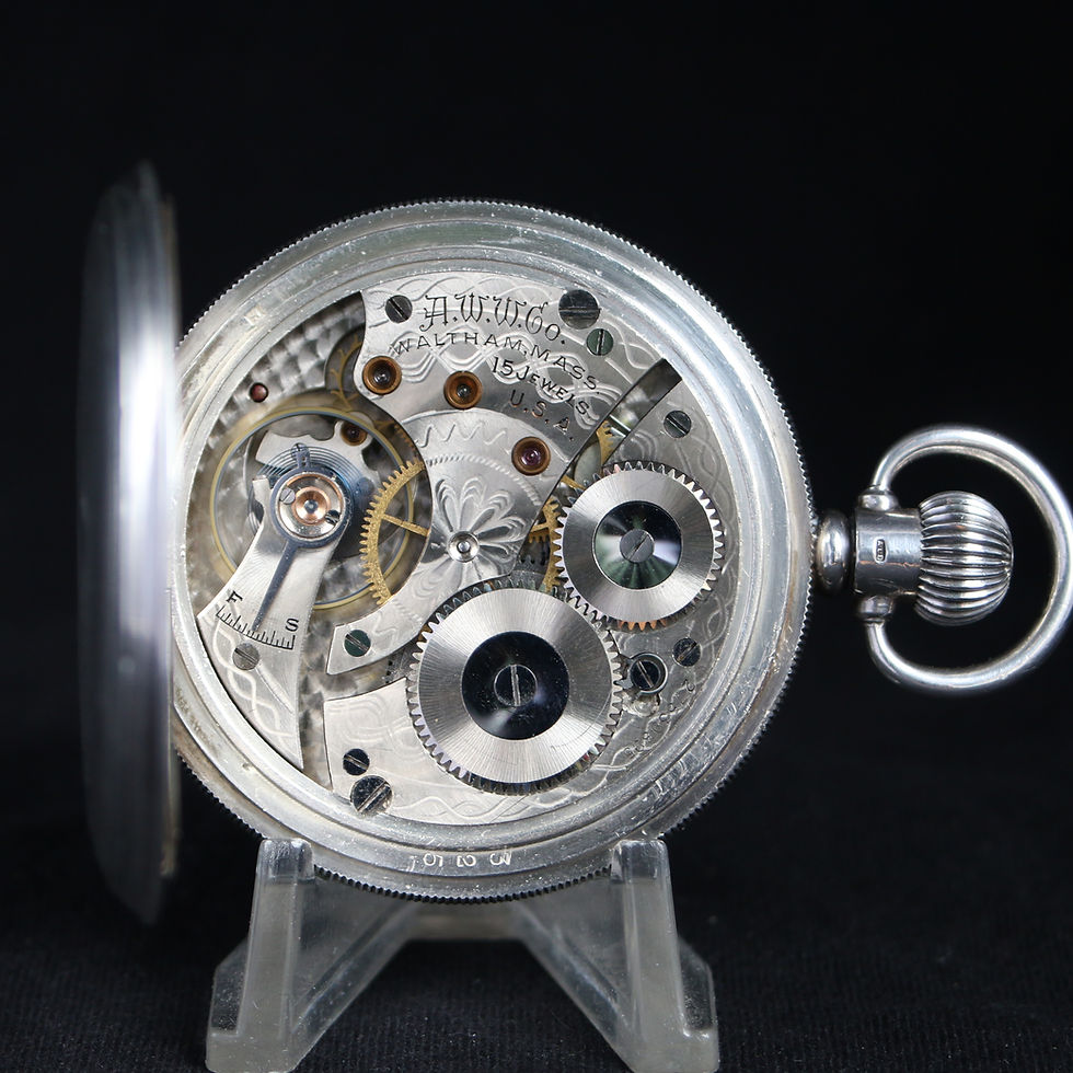 Miniatura: Sterling Silver Waltham 15 Jewel Full Hunter Pocket Watch