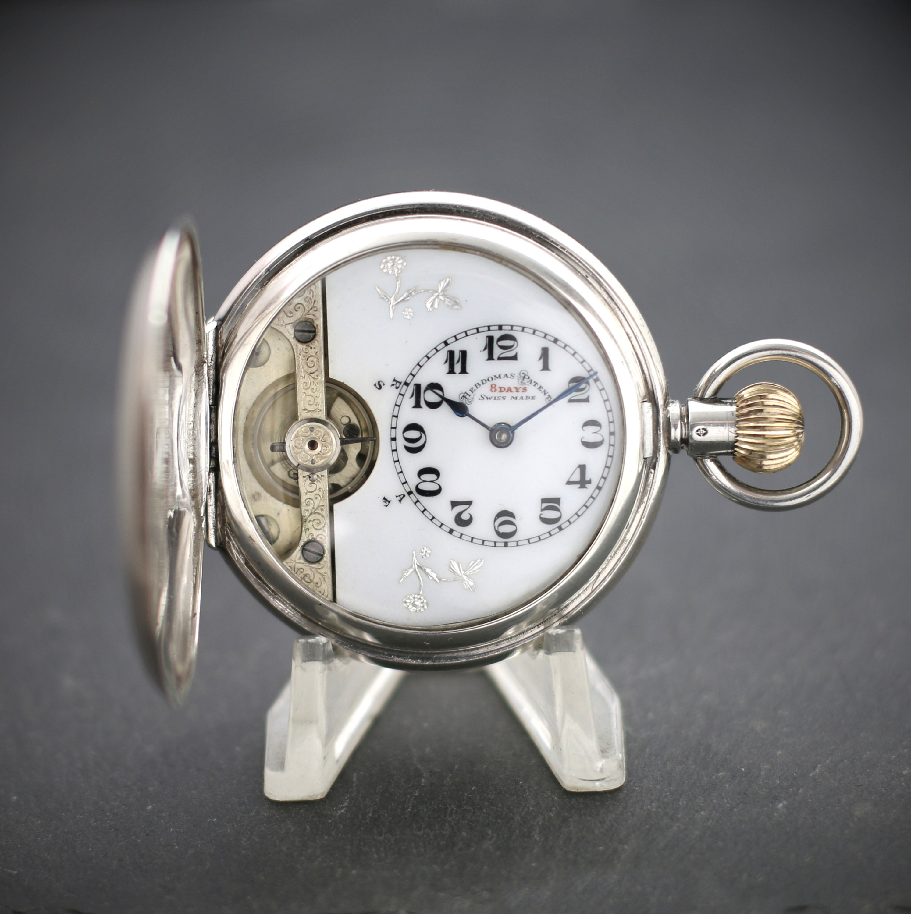 Hebdomas Silver Hunter 8 Day Pocket Watch