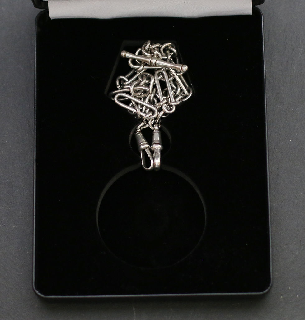 Thumbnail: Antique Sterling Silver Double Trombone Link Pocket Watch Albert Chain