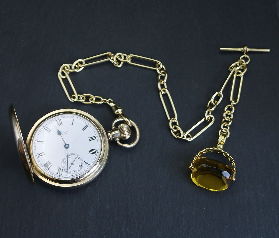 Miniatura: Antique Waltham 17J  Gold Filled Full Hunter Pocket Watch with Chain