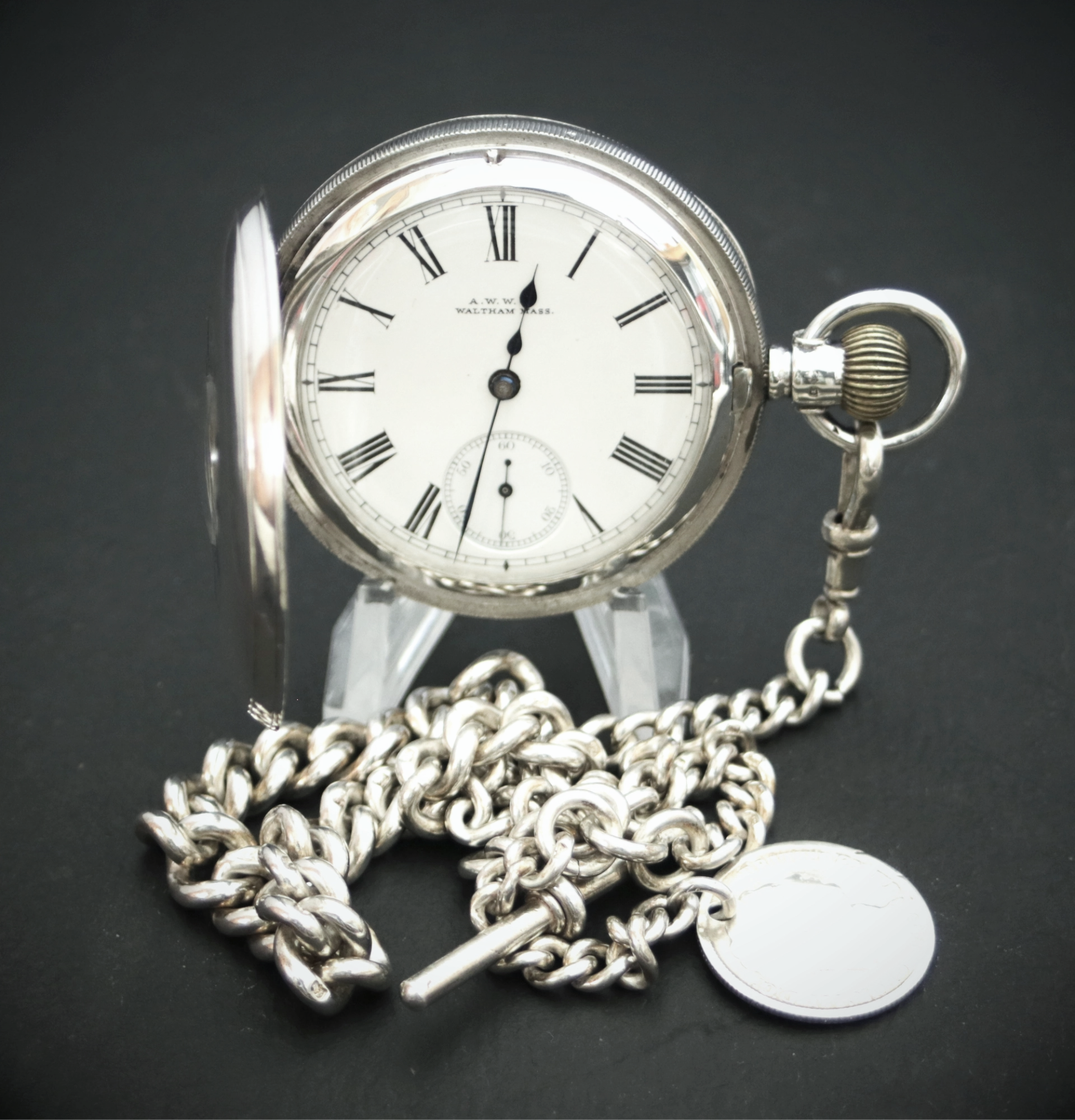 Victorian Sterling Silver Waltham Model 1888 Half Hunter Pocket Watch