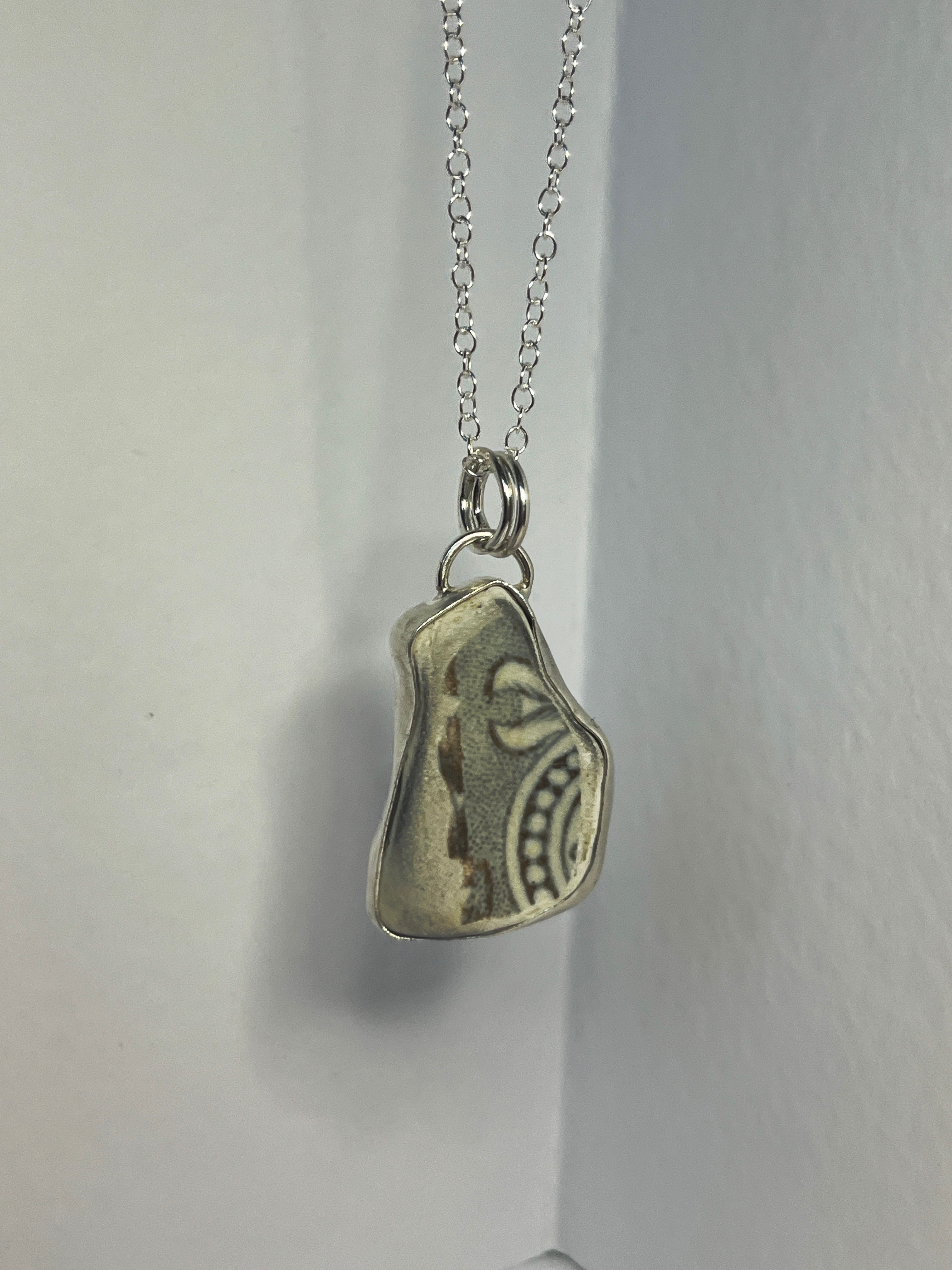 Grey and White Pottery Beach Treasures Pendant