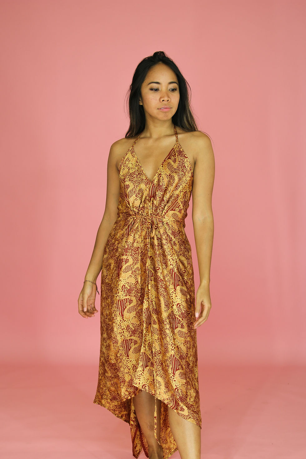 Thumbnail: Bali Swing Silk Dress - Rust Snake