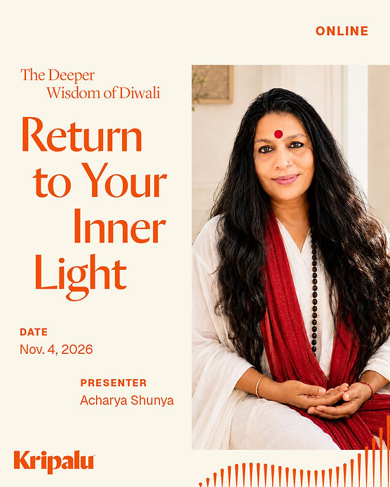 Acharya Shunya in white and red attire for an online Diwali event.