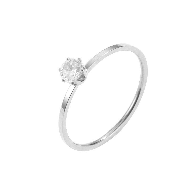 Thumbnail: Solitaire Ring Stainless Steel Korean Fashion Thin Pinky Rings with AAA+ Cubic Z
