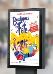 brochure, cahier, livret, événement, boutiques en fête, kakémono, roll-up, flyer, banderole, bannière, municipalité, vaison-la-romaine, ville, mise en page, édition, print