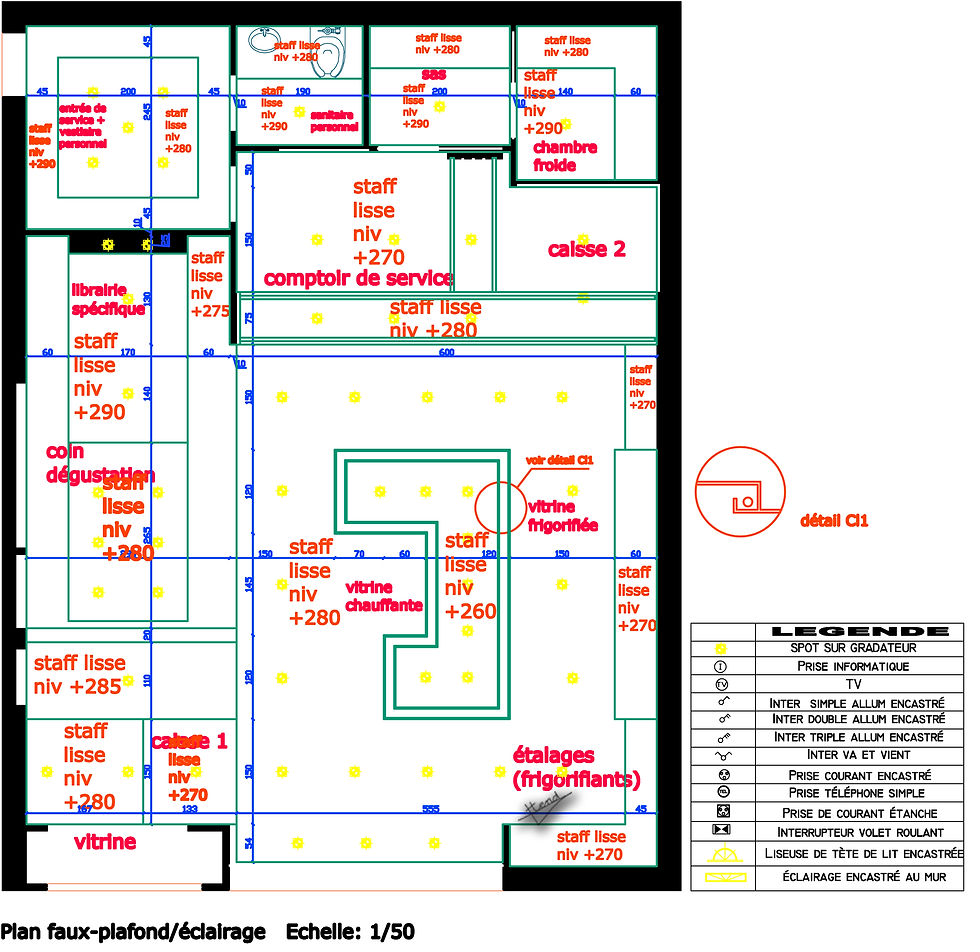 Plan faux plafond et éclairage