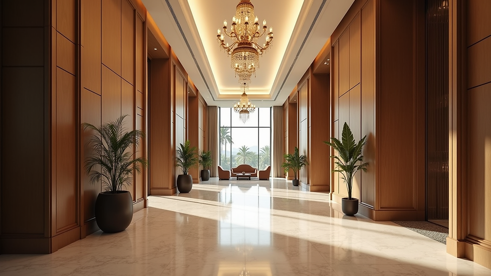 Eye-level view of a luxury hotel lobby with elegant decor